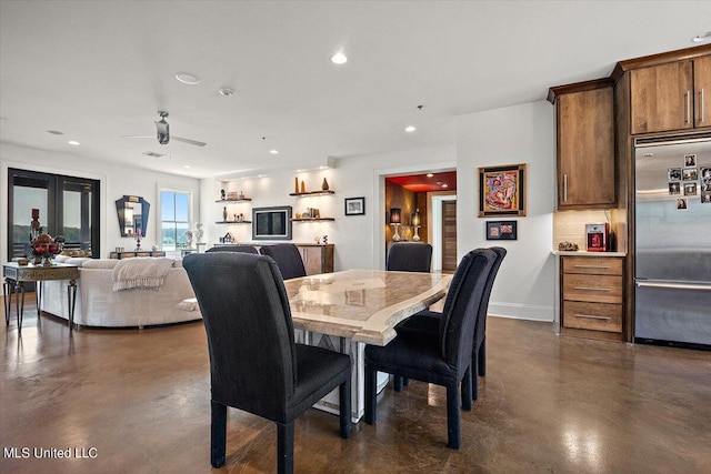 145 Republic St Unit 331, Madison, MS 39110 - dining area with finished concrete flooring, recessed lighting, a ceiling fan, and baseboards