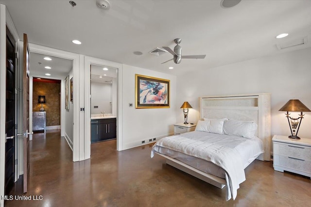 145 Republic St Unit 331, Madison, MS 39110 - bedroom with concrete floors, recessed lighting, baseboards, attic access, and a sink