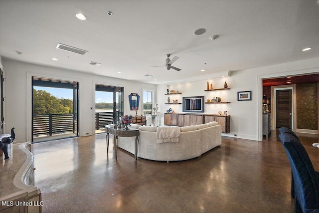 145 Republic St Unit 331, Madison, MS 39110 - living area with a ceiling fan, concrete flooring, recessed lighting, and baseboards