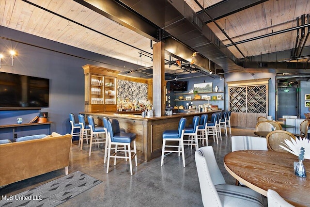 bar with wooden ceiling