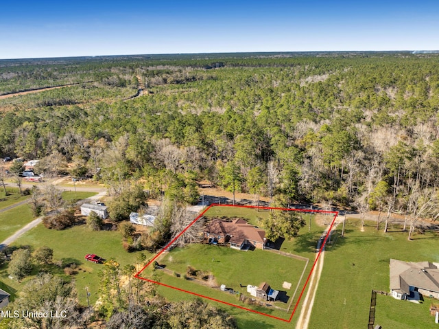 bird's eye view with a rural view and a view of trees