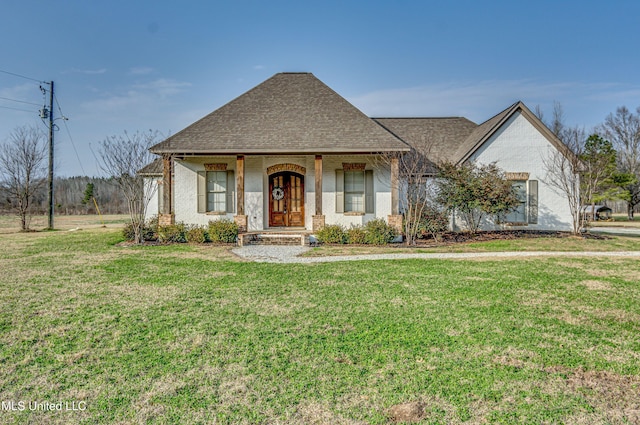 view of front of property featuring a front lawn