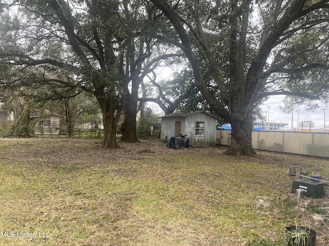 view of yard with an outbuilding