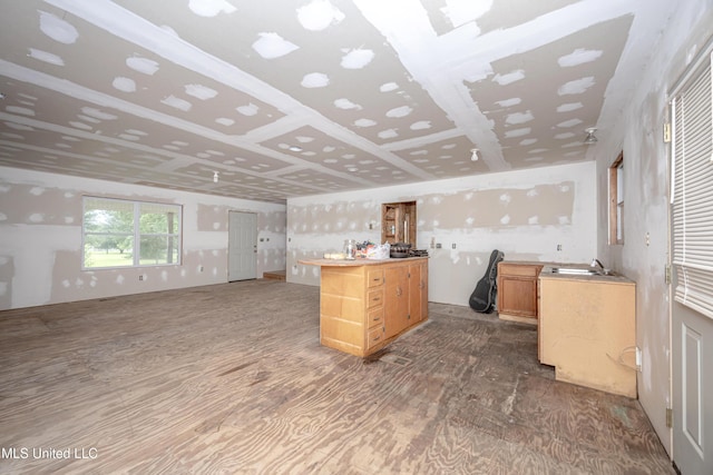 134 Lynne Ln, Lucedale, MS 39452 - kitchen featuring wood finished floors, a center island, light countertops, a sink, and open floor plan