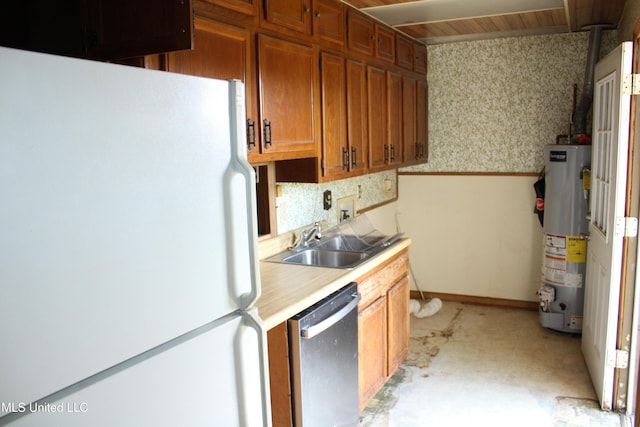 7000 Melrose Dr, Biloxi, MS 39532 - kitchen featuring freestanding refrigerator, water heater, dishwasher, a sink, and light countertops