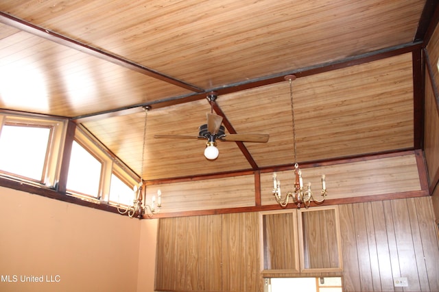 7000 Melrose Dr, Biloxi, MS 39532 - detailed view of a chandelier, a ceiling fan, and wooden ceiling