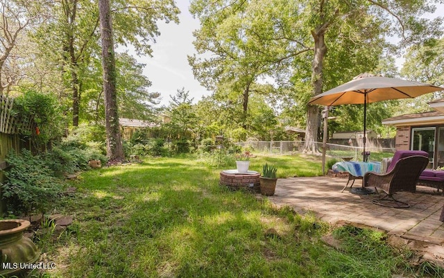 view of yard with a patio and a fenced backyard