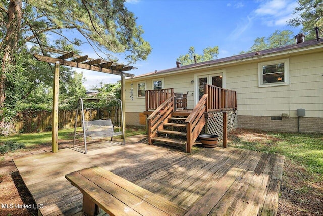 2709 Burma Dr, Pearl, MS 39208 - wooden terrace with a pergola and french doors