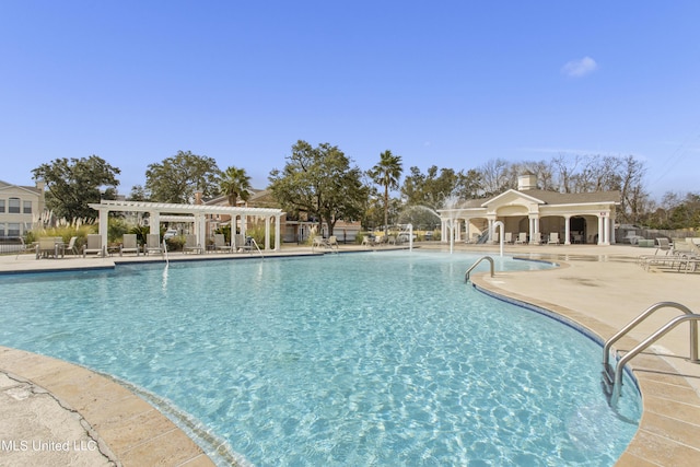 view of pool featuring a pergola and a patio area