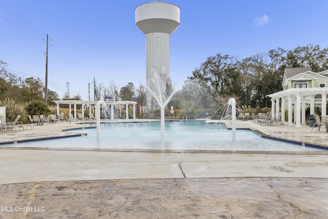 view of pool featuring a patio area and pool water feature