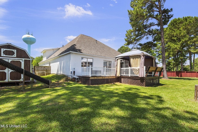 527 Pelahatchie Shore Dr, Brandon, MS 39047 - back of house featuring a gazebo, a wooden deck, and a shingled roof