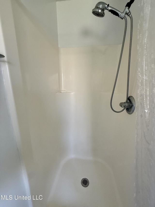 details featuring a shower with shower curtain