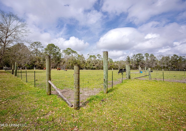 view of yard featuring a rural view and fence