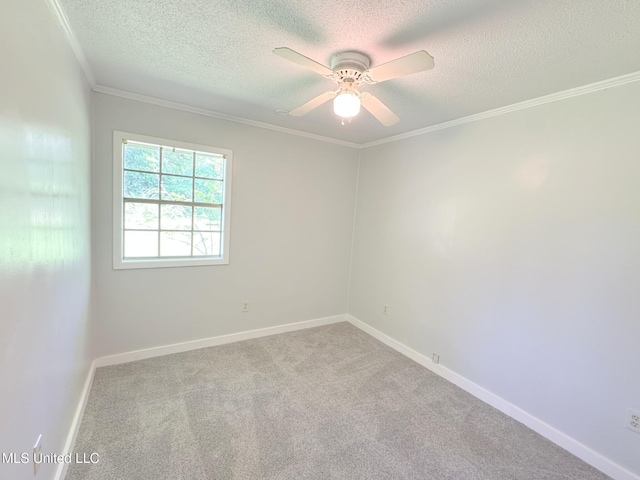 114 Leland St, Pearl, MS 39208 - spare room with carpet, a textured ceiling, baseboards, ceiling fan, and crown molding