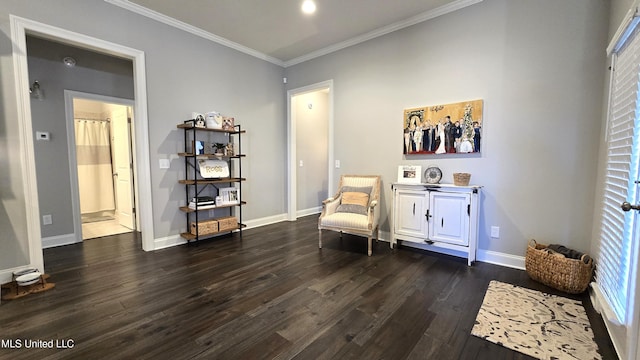 331 Emerald Way, Brandon, MS 39047 - living area with dark wood-style floors, ornamental molding, baseboards, and plenty of natural light