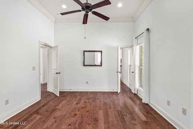 125 Rhodes Ln, Canton, MS 39046 - unfurnished bedroom featuring baseboards, ornamental molding, dark wood finished floors, recessed lighting, and a high ceiling