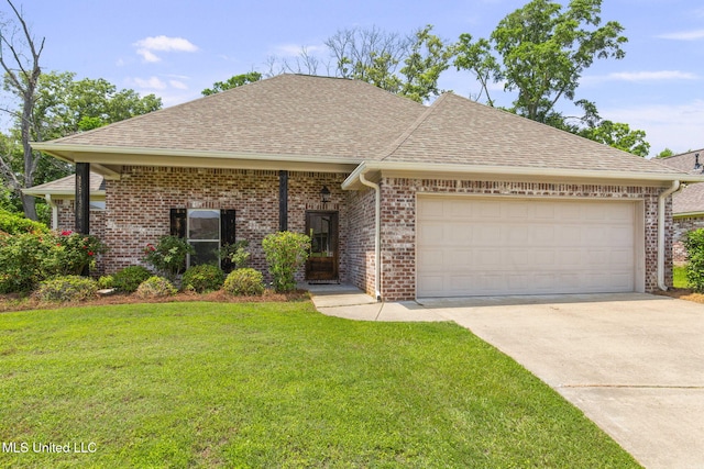 125 Rhodes Ln, Canton, MS 39046 - view of front facade featuring roof with shingles, brick siding, a front yard, and driveway