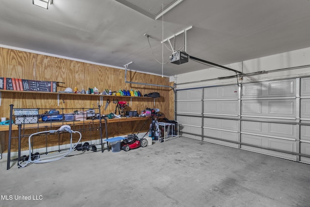 125 Rhodes Ln, Canton, MS 39046 - garage featuring wood walls and a garage door opener