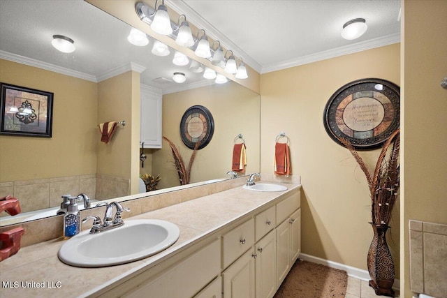 602 Oakview Way, Byram, MS 39272 - bathroom with double vanity, ornamental molding, and tile patterned floors