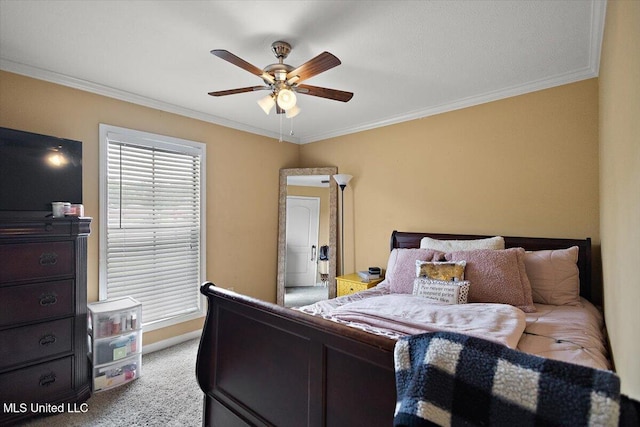 602 Oakview Way, Byram, MS 39272 - bedroom with crown molding, light colored carpet, ceiling fan, and baseboards