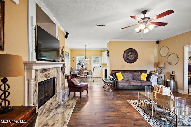 602 Oakview Way, Byram, MS 39272 - living room with a ceiling fan, hardwood / wood-style floors, ornamental molding, a high end fireplace, and baseboards