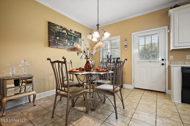 602 Oakview Way, Byram, MS 39272 - dining space featuring ornamental molding, a chandelier, baseboards, and light tile patterned flooring