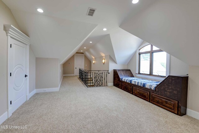 11281 Rd 468, Philadelphia, MS 39350 - bedroom featuring lofted ceiling and light colored carpet