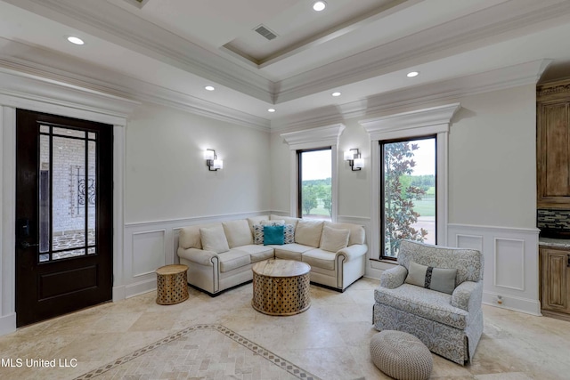 11281 Rd 468, Philadelphia, MS 39350 - living room featuring crown molding and a raised ceiling