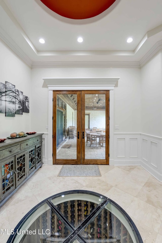 11281 Rd 468, Philadelphia, MS 39350 - foyer entrance featuring a raised ceiling, ornamental molding, and french doors