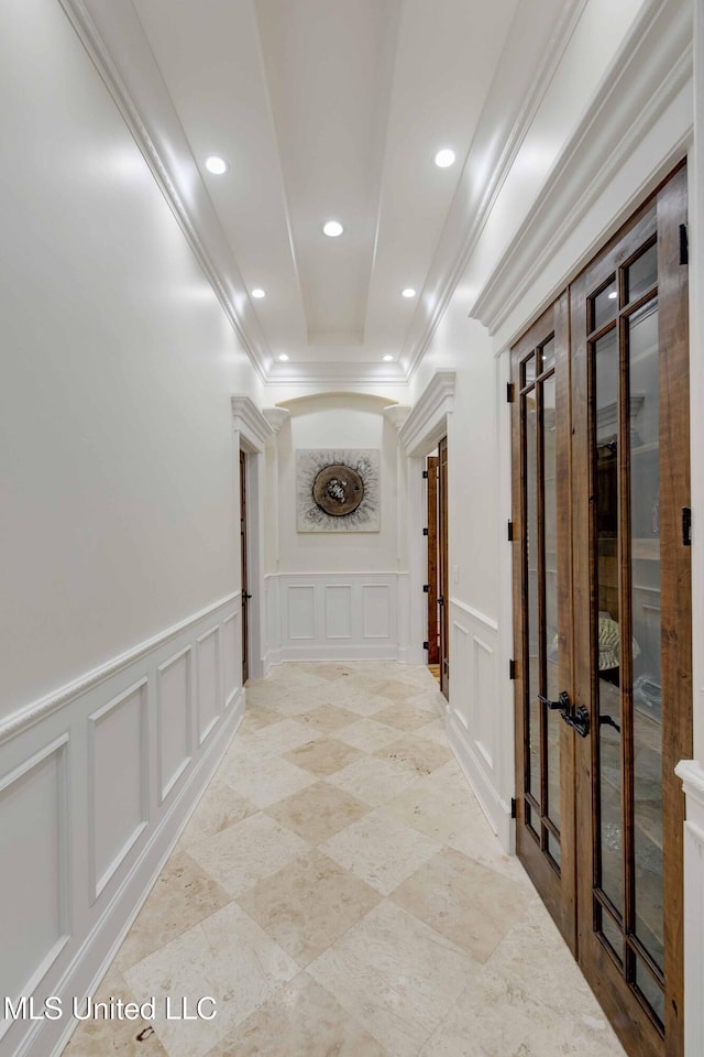 11281 Rd 468, Philadelphia, MS 39350 - corridor featuring a raised ceiling and crown molding