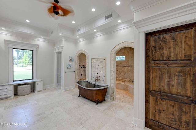 11281 Rd 468, Philadelphia, MS 39350 - bathroom featuring ornamental molding and independent shower and bath