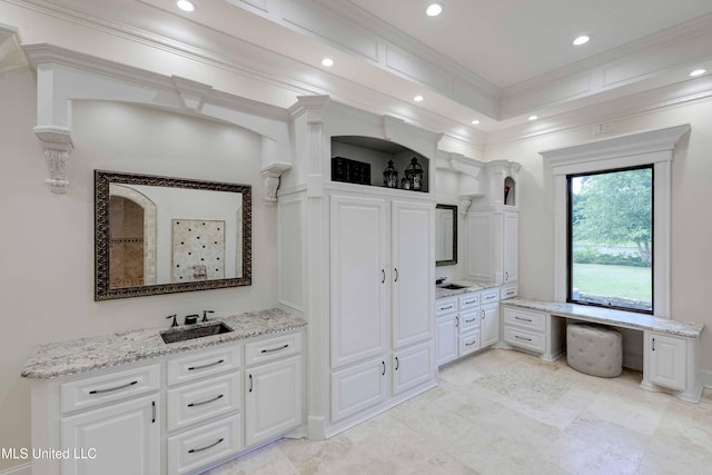 11281 Rd 468, Philadelphia, MS 39350 - bathroom with crown molding, vanity, and a shower