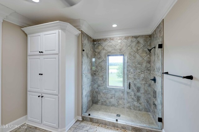 11281 Rd 468, Philadelphia, MS 39350 - bathroom with an enclosed shower and ornamental molding