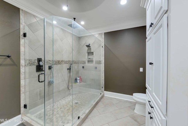 11281 Rd 468, Philadelphia, MS 39350 - bathroom with a shower with door, tile patterned floors, and toilet