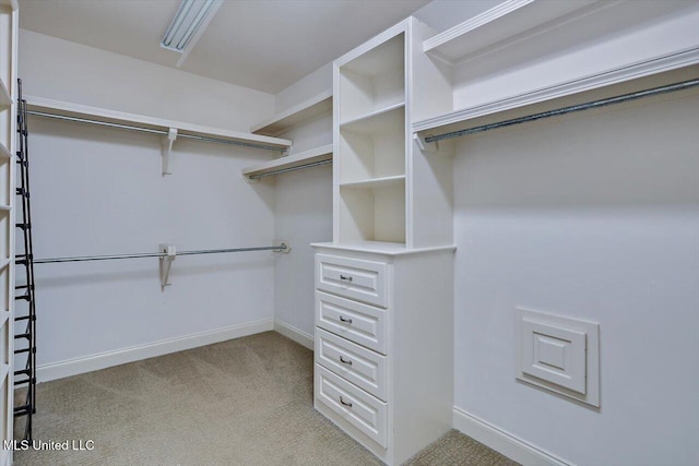 spacious closet featuring light carpet