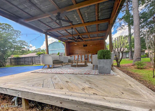 106 Woodcliff Pl, Brandon, MS 39042 - wooden terrace featuring a ceiling fan and an outdoor hangout area