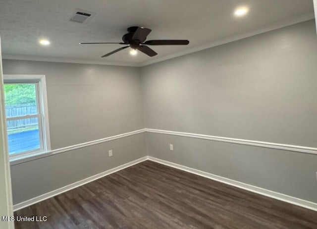 106 Woodcliff Pl, Brandon, MS 39042 - empty room featuring dark wood-style flooring, ornamental molding, a ceiling fan, and recessed lighting