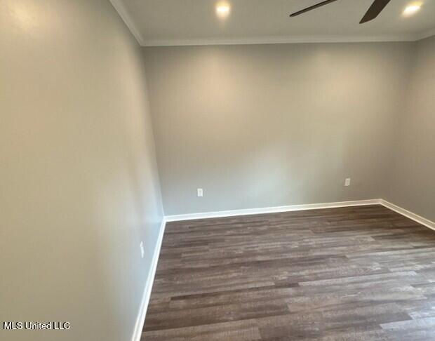 106 Woodcliff Pl, Brandon, MS 39042 - empty room featuring dark wood finished floors, crown molding, a ceiling fan, and recessed lighting