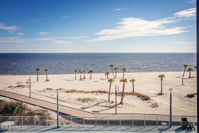 view of water feature with a view of the beach