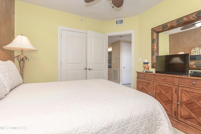 bedroom featuring a closet and ceiling fan