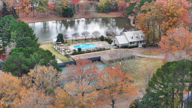 bird's eye view featuring a water view