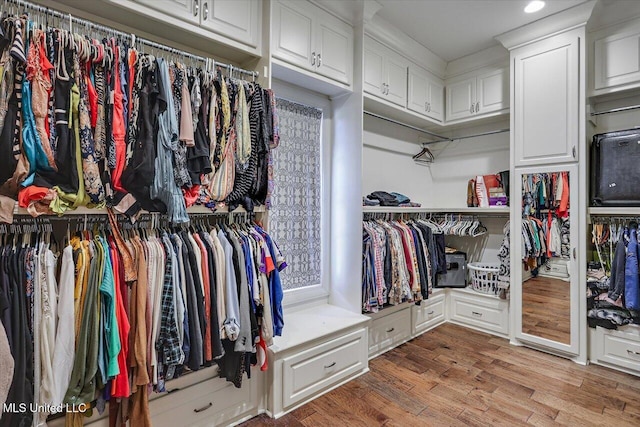 spacious closet featuring hardwood / wood-style flooring