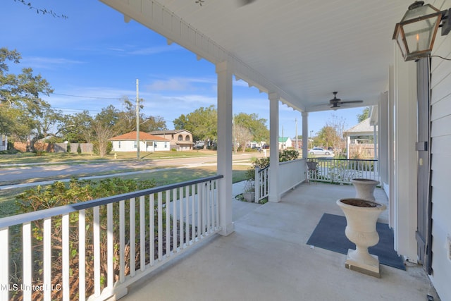 view of patio / terrace featuring ceiling fan and a porch