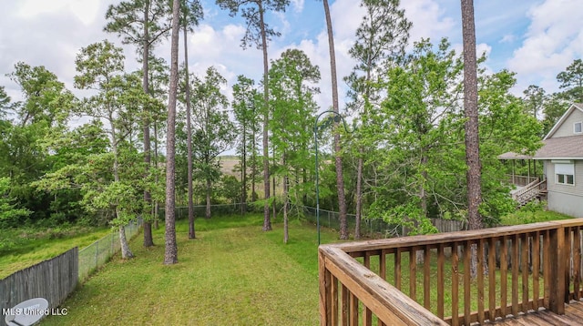 view of yard featuring a fenced backyard and a deck