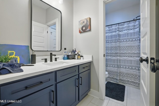 13240 Wolf River Rd, Gulfport, MS 39503 - full bath with a shower with curtain, tile patterned floors, vanity, and toilet