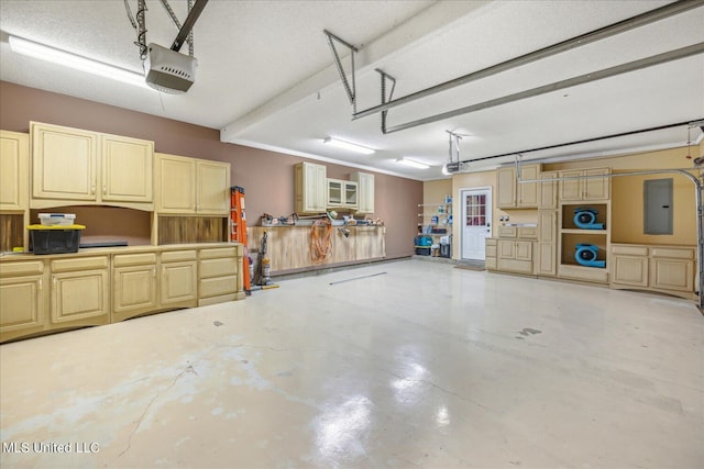 garage featuring a garage door opener and electric panel