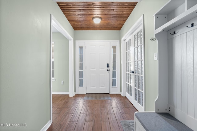 interior space featuring wooden ceiling