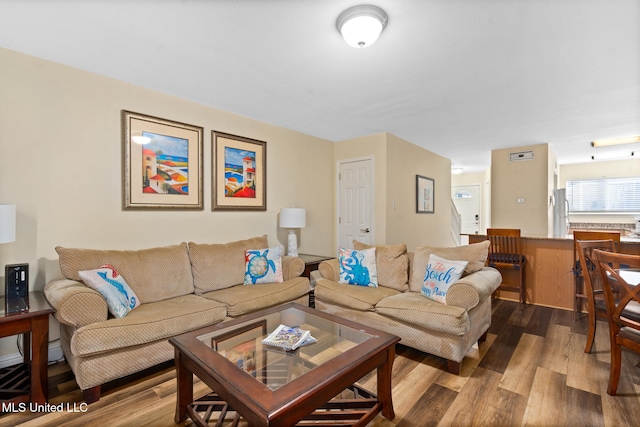 living room with hardwood / wood-style flooring