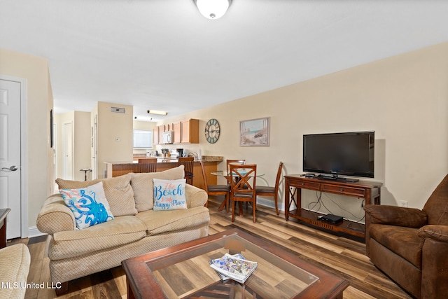 living room with hardwood / wood-style floors