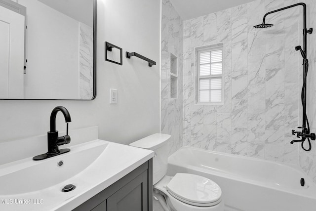 full bathroom with vanity, toilet, and shower / bathtub combination